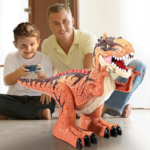 TEMI TEMI ferngesteuertes Dinosaurierspielzeug mit Wassernebelspray für Kinder, elektrischer realistischer ferngesteuerter T-Rex mit Lichtgeräuschen, Stunt-Tyrannosaurus-Geschenk für Jungen und Mädche