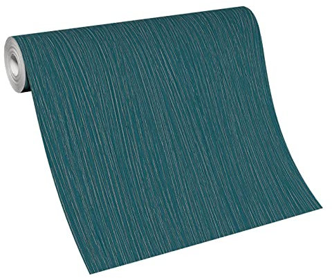 BRICOFLOR Petrolfarbene Tapete mit Linien Muster | Schlichte Vliestapete in Petrol für Wohnzimmer und Esszimmer | Vlies Wandtapete im Uni Stil mit Vinyl