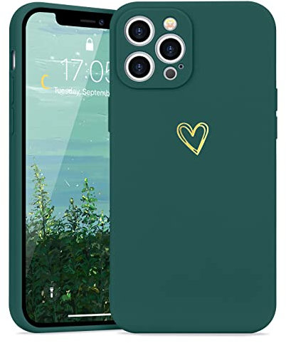 Lafunda Handyhülle Kompatibel mit iPhone 12 Pro Max Hülle Mädchen süß Herz Schutzhülle mit Kameraschutz stoßfest Ultra Dünn Silikon Case Bumper Back Cover für iPhone 12 Pro Max Dunkelgrün