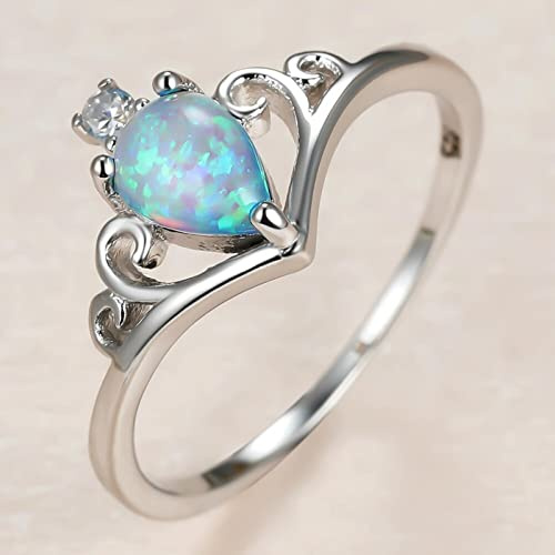 Boho Female White Water Drop Opal Ring Vintage Silber Farbe Dünne Trauringe Für Frauen Luxus Queen Crown Verlobungsring