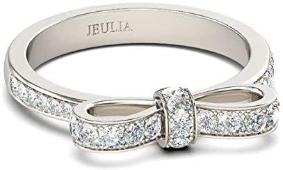 Jeulia Bowknot Sterling Silber Ring: Weiße Diamant Hochzeit Verlobungsring Zirkonia Promise Schmuck für Mädchen Braut mit Geschenk Box (66（21.0）, Schleife)