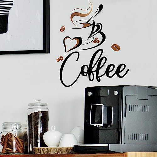 yaco Kaffee Tasse Wandaufkleber Kaffeebohnen Kaffeetasse Kunst Schriftart Aufkleber Wandsticker Küche Esszimmer Wanddeko für Küche Esszimmer Wohnzimmer Restaurant Büro Cafés Wanddeko 40 x 30 cm