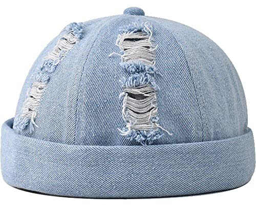 Lipfer Randless Hüte Für Männer Frauen Vintage Denim Docker Beanie Cap No Rand Hut Verstellbarer Rollschädelschädelcap