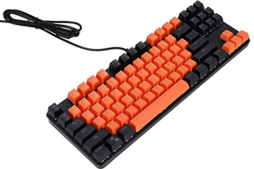 PUSOKEI Mechanische Beleuchtete Tastatur, Gaming-Tastatur mit 12 Multimedia-Tasten, Ergonomische Plug-and-Play-Tastatur, für -Gaming-PC (orange schwarz)