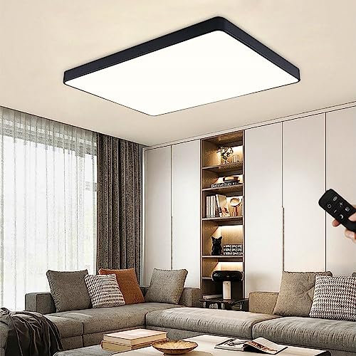 JDONG LED Deckenlampe dimmbar mit Fernbedienung Große Deckenleuchte 72W Schwarz Rechteckig lampe Metall Modern Design Lamp für Wohnzimmer Schlafzimmer Esszimmer Arbeitszimmer Büro, Rechteck 65 * 43CM