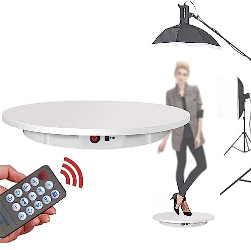 DPDZSW Giratorio Eléctrico, Plato Giratorio Eléctrico para Fotografía, Plato Giratorio 360 ​​Grados Plato Giratorio Automático con Control Remoto, 60cm/42cm, Carga 150Kg,White-42CM