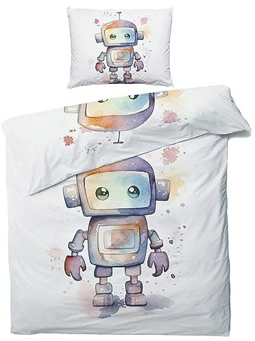 ZDABAOEC Roboter Bettwäsche 135x200 Kinder Jungen, Weiche Microfaser Kinderbettwäsche 2er Set - 1 Bettbezug + 1 Kissenbezug 80x80, mit Reißverschluss, Wende Motiv