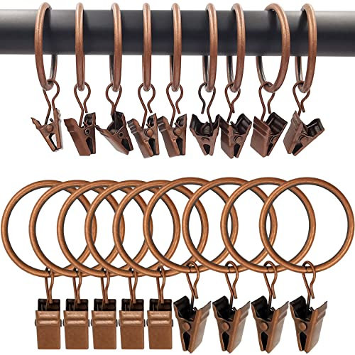 AMZSEVEN Vorhangringe mit Klemme, Gardinenklemmen mit Ringen, Gardinenringe mit 3,2 cm Innendurchmesser, passend für Gardinenstangen mit einem Durchmesser von 2,5 cm, Antikes Kupfer, 100 Stück