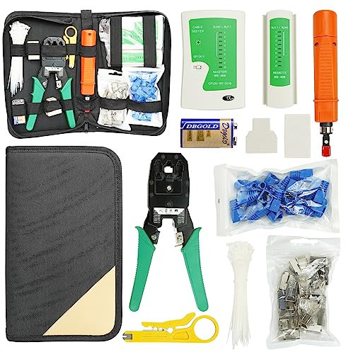 LAMTOR 9 in 1 Network Repair Kit - CAT5/RJ-45 Crimp & Punch Down Tool, Ethernet Tester for LAN/Network Cable Installations