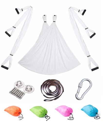 BABANI Yoga Hängematte Set Hängematten Hammock Swing Therapieschaukel Schaukeltuch Yogagurt Hängetuch Inversion (Weiß)