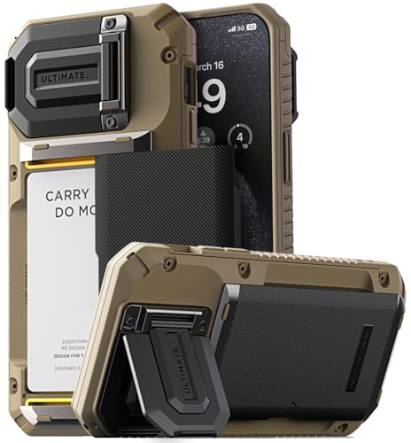 VRS DESIGN Damda Glide DuoGuard Schutzhülle für iPhone 15 Pro Max (2023), hochwertige, robuste, vollständig abgedeckte Kameralinsenschutzhülle, Kartenhalter, Brieftaschen-Schutzhülle (Groove Khaki)