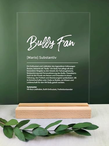 Bully Fan Geschenk personalisiert - Acryl Geschenk - Definition: Bully Fan - Bulli Geschenke, für Busfreunde