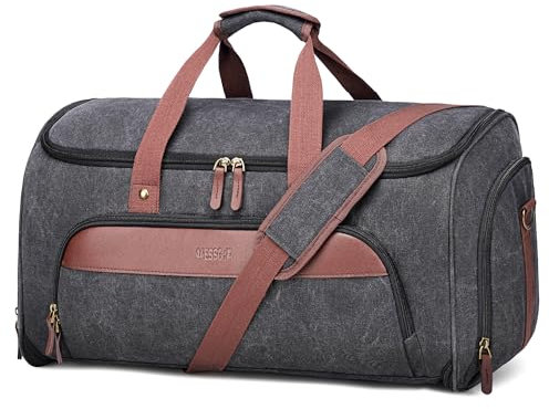 Vessgra Anzugtasche, Wasserdichter Kleidersack Reisetasche, 2 in 1 Kleidersack Tasche Kleidersack Reise, Canvas Travel Garment Bag Handgepäck Anzug Herren Damen mit Schuhfach (Schwarz)