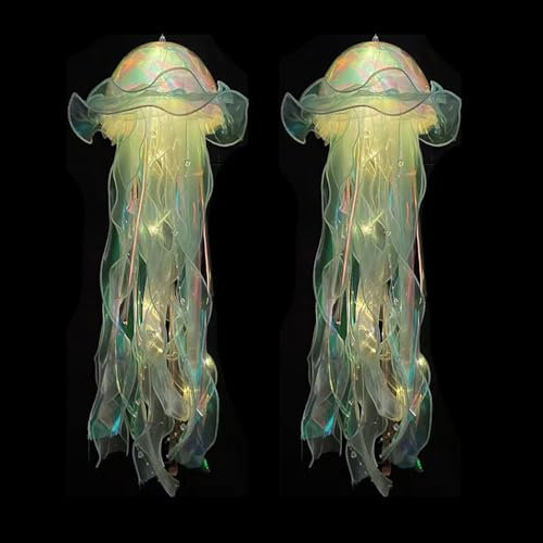 MODOAO LED Quallen Licht, 2 Pack Grün Tragbare Hängende Dekorative Lampe Atmosphäre Lampe für Haus Garten Schlafzimmer Aquarium Dekoration