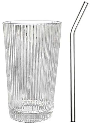 Vaso de vidrio simple a rayas con pajita, vaso de vidrio para beber, material de vidrio, vasos de bebidas con pajilla