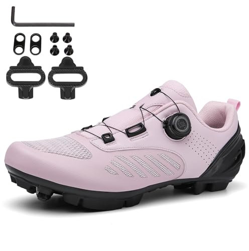 NGARY Fahrradschuhe MTB Damen, Radsportschuhe Atmungsaktive Mountainbike Schuhe kompatibel mit SPD 2 Schrauben mit Cleats Outdoor-Radschuhe,D,40 EU