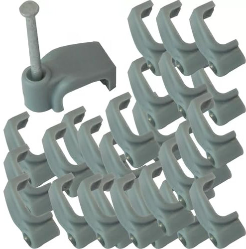 Cable Clips Twin And Earth 10mm Grey Flat Square Cable Clips Bulk Pack Of 50 - Wire Nail Clips Holder Management Wire Tidy for Ethernet Electrical Cables Wires