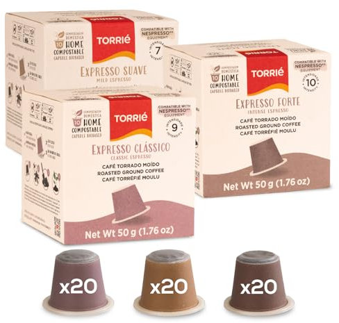 Torrié Compatible with Nespresso® Original Machines | Home Compostable Capsules | Variety Pack (60 pods)
