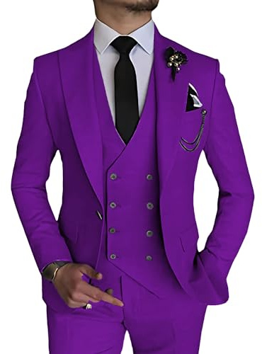 Abito elegante 3 pezzi per Uomo Set di Prom di Matrimonio a Doppio Petto 1 Fibbia Giacca Gilet Pantaloni Set Formale