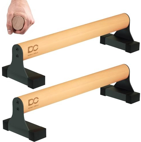 Double Circle Parallettes Liegestützgriffe mit Holzgriffen - Calisthenics Equipment - Rutschfeste Barren für Calisthenics Griffe - Push Up Bars Liegestütze Griff Handstand Griffe