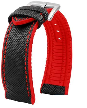 MBUIOPJ Bracelet de montre en caoutchouc et fibre de carbone 19 20 mm 21 mm 22 mm 23 24 mm compatible avec les accessoires de bracelet en silicone Longines Seiko Omega Hamilton(Black red SK1,20mm)