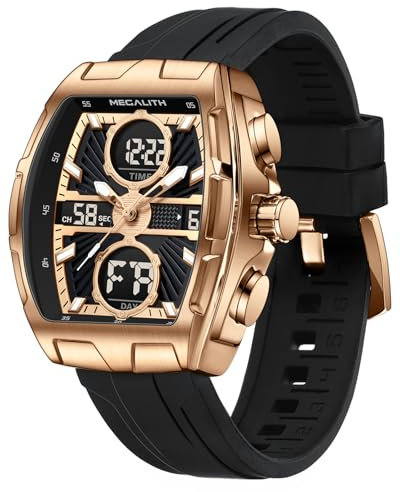 MEGALITH Herren Uhr Analog Digital: Wasserdicht LED Wecker Datum Stoppuhr - Sport Militär Schwarz Große Uhren für Männer
