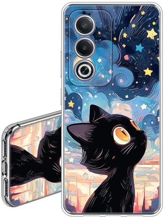 JEZSTHAI Custodia Compatibile con Oppo A80 5G Cover Trasparente in Silicone Con Design Grafico,Ultra Sottile Antiurto Antigraffio Morbida TPU Protettiva Case,Gatto