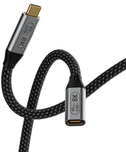 rallonge usb c male femelle compatible Thunderbolt 4 rallonge Câble 1M, Usb4 Transmission 40Gbps ,Charge rapide 240W,8k@60Hz Transmission vidéo,Adapté pour Galaxy S24/ S23/S22/S21,Smartphones,Moniteur