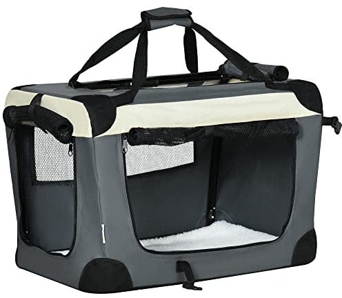 PawHut Transportín para Perros Plegable 60x41x41 cm Transportín para Mascotas con Ventanas Cojín Suave y 2 Correas del Hombro Bolsa de Transporte para Mini Perros Gatos Gris