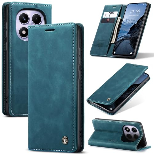 Monweicz Handyhülle für Xiaomi Redmi Note 14 Pro 4G Hülle Premium Lederhülle Klappbar Flip Case Tasche Magnet Kartenfach Standfunktion Klapphülle Schutzhülle für Redmi Note 14 Pro 4G - Blaugrün
