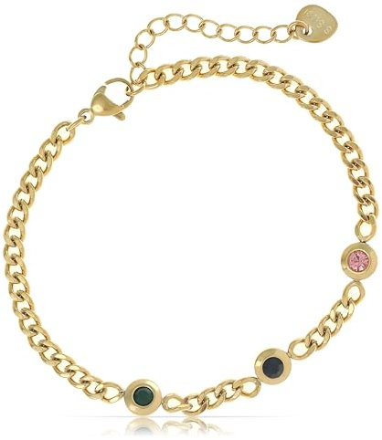 Made by Nami Perlen Armband Damen Gold oder Silber Perlenarmband Damen mit bunten Edelsteinen aus Chirurgischem Edelstahl 17 + 4 cm Hypoallergen und Wasserfest (Gold)