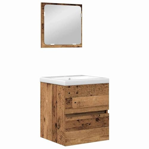 Gecheer Set di mobili per il bagno 3 pcs Legno Antico e Bianco Media3393510IT