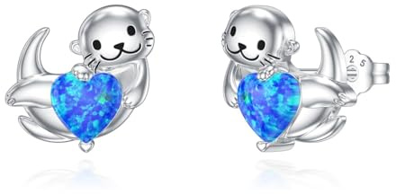 Otter Ohrringe Silber 925 Opal Otter Ohrstecker Schmuck Weihnachten Geburtstag Geschenk für Damen Freunde Mädchen