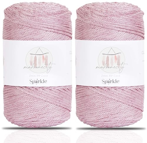 Makromecity Makramee Garn 2mm x 230m Premium Polyester Macrame Cord Polypropylene Yarn für Handwerk Wohndekorationen Platzteller Umhängetasche Handtasche Runner (Glitzer Pinke, 2 Strang)
