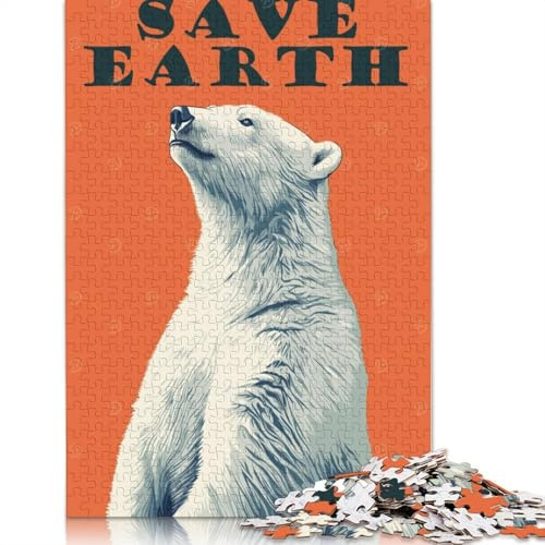 1000-teiliges Puzzle „Rettet die Erde“ – Eisbär-Poster für Erwachsene – Papppuzzle – Lernspiel – Dekoration für Zuhause – 38 x 26 cm / 1000 Teile