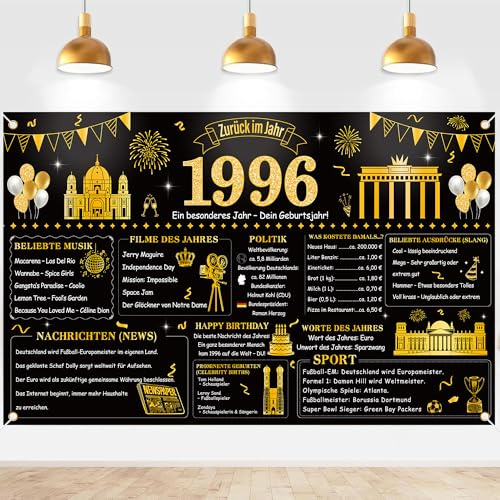 30 Geburtstag Deko Banner Männer - Schwarz Gold Back in 1996 Poster Happy 30th Birthday Dekorationen Großes Back in 1996 Hintergrund Banner 30 Jahre Jubiläum Home Decor für Geburtstagsdeko