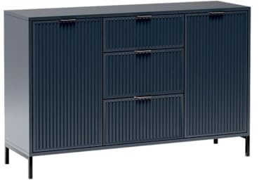 Masseno Kommode ZIGO 135 cm Sideboard mit 3 Schubladen und 2 Türen für Wohnzimmer Schlafzimmer Modern 135x40,6x86 cm Blau