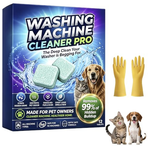 PrimeDrum Washing Machine Cleaner Pro Tablets, Pet Hair Remover & Enzyme Deep Clean Tablets, Mild Formula, Plumber Safe Drum Descaler for Front & Top Load Washers (1 PCS)