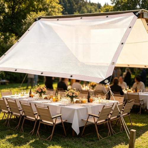 Telo Ombreggiante HDPE Bianco 90% UV Tenda da Sole Traspirante per Esterni | 4x7m Vela Ombreggiante con Occhielli Rettangolare Telo Parasole Tessuto per Piscina Campeggio Giardino cortile feste