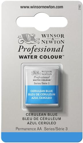 Winsor & Newton Aquarelle Professionnel - Peinture Aquarelle, Haute Luminosité, Résistante à la Lumière, Qualité Archive, Demi Godet, Couleur Bleu Céruléum
