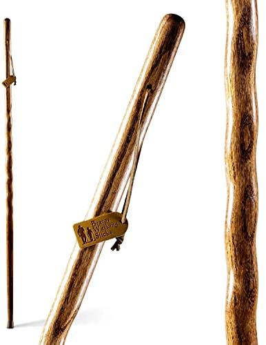 Brazos Handcrafted Wood Walking Stick, Twisted Oak, Backpacker Style Handle, for Men & Women, Made in the USA, Brown, 58