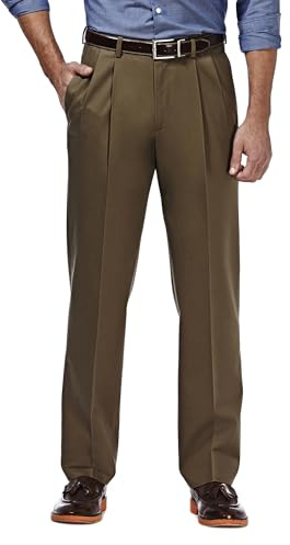 Haggar Men's Classic Fit Premium No Iron Khaki Pleated Pant