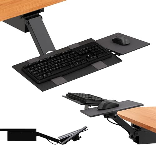 KT2 Keyboard Tray Under Desk Adjustable Height - Standing Desk Keyboard Tray Sit Stand Keyboard Drawer Under Desk Slide Out Best Under Desk Keyboard Tray Slide Out with Mouse Pad Keyboard Holder