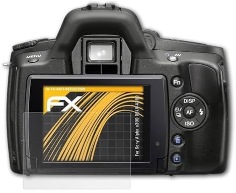 atFoliX Panzerfolie kompatibel mit Sony Alpha a390 DSLR-A390 Schutzfolie, entspiegelnde und stoßdämpfende FX Folie (3X)