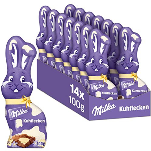 Milka Schmunzelhase Kuhflecken 1 x 100g, Schokoladenhase aus Alpenmilch Schokolade und weißer Schokolade