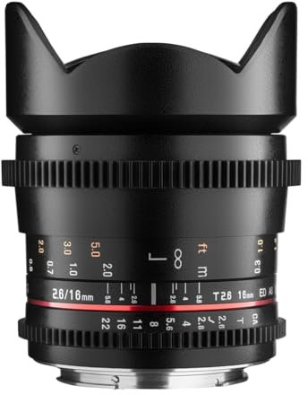 Samyang 7567 MF 16mm T2.6 Video DSLR Canon EF - manuelles Video Objektiv mit 16mm Festbrennweite für Vollformat oder APS-C Kameras mit Canon EF-Mount, ideal für Architektur und Landschaften