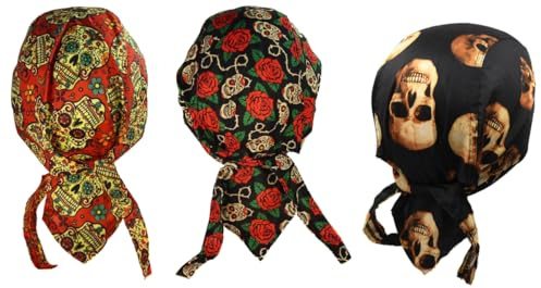 topt banda lot 3 bandana tete de mort rose noir mexicain sugar skull coton homme femme serre tete