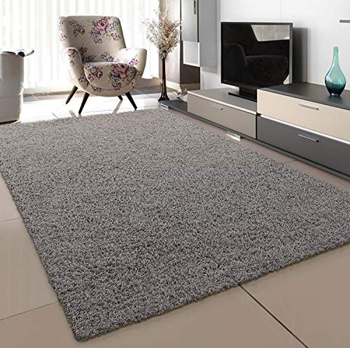 SANAT Teppich Wohnzimmer - Hellgrau Hochflor Langflor Teppiche Modern, Größe: 80x250 cm