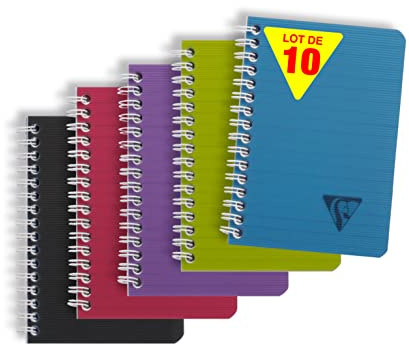 Clairefontaine 329526C - Packung mit 10 Spiralheften Linicolor INTENSIV, 9x14 cm, 50 Blatt liniert, farbig sortiert, 10 Stück