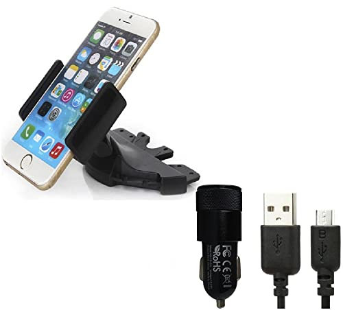 K-S-Trade Support Voiture pour Huawei P40 Top Set Compatible avec Huawei P40 Porte-Voiture Titulaire Smartphone Fente CD Holder Support Radio Noir + Chargeur